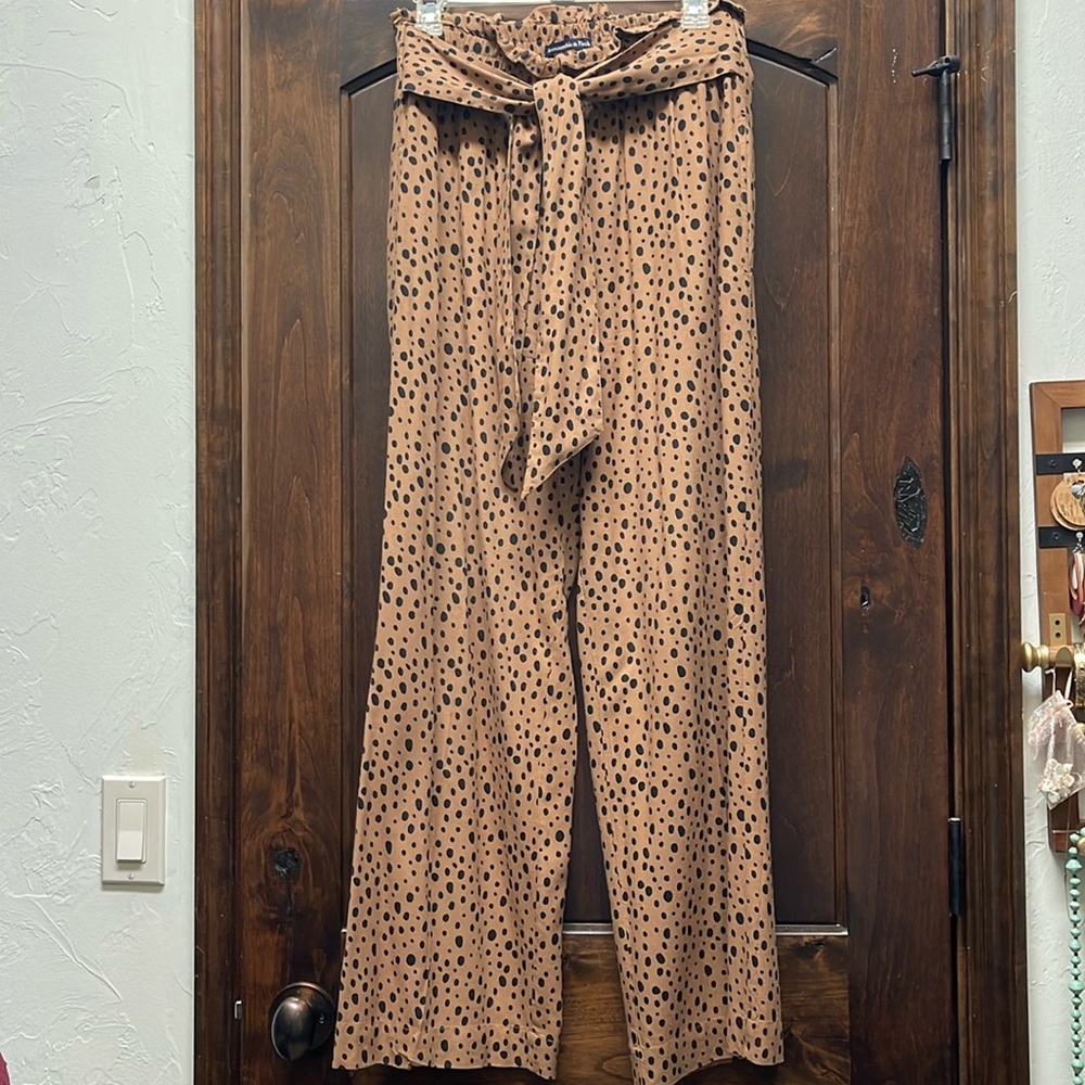 ABERCROMBIE WIDE LEG LOOSE PANT LEOPARD PRINT STRETCH/TIE WAIST